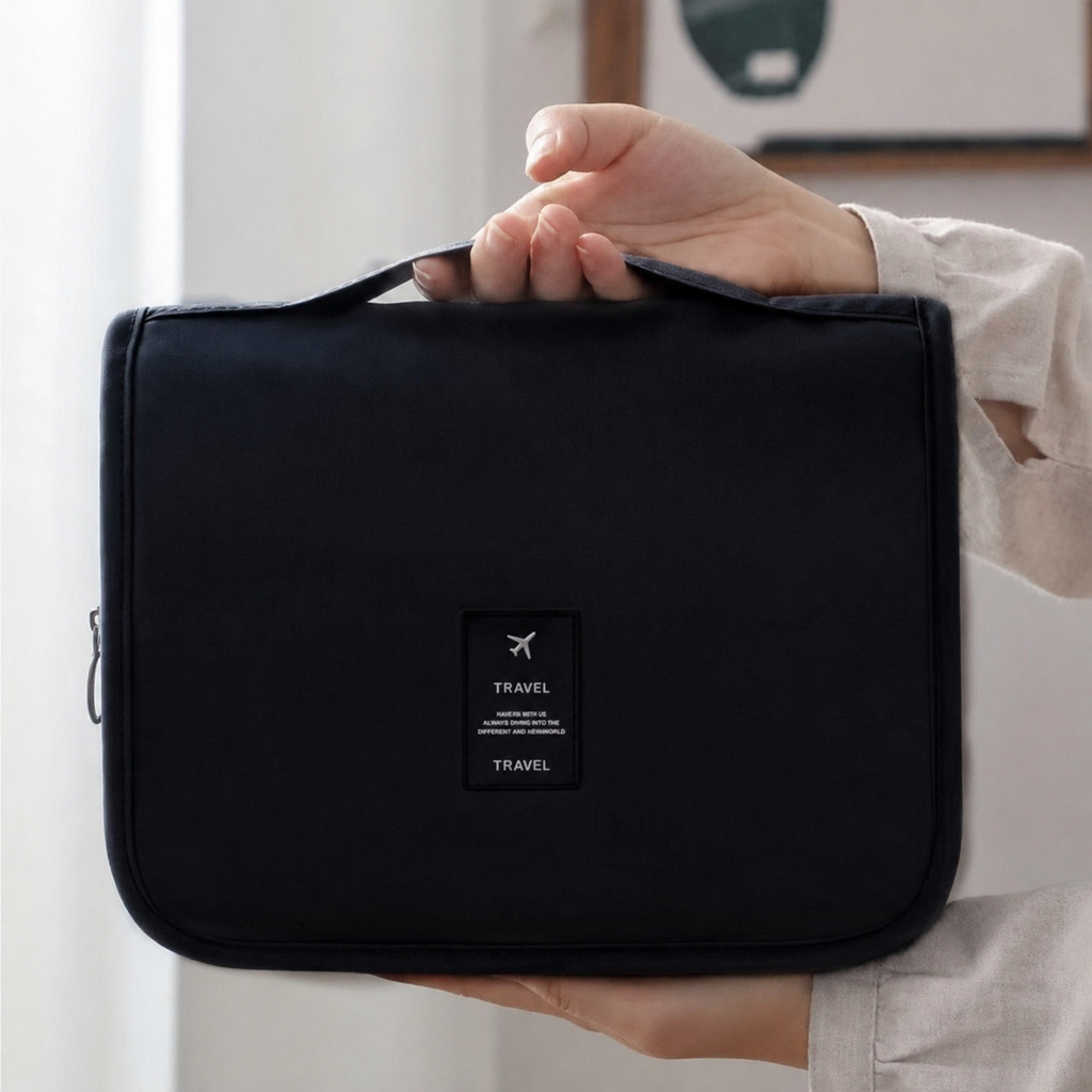 ByMinoo Hangende Toilettas - Ruime Make-up & Reistas met Haak - Zwart