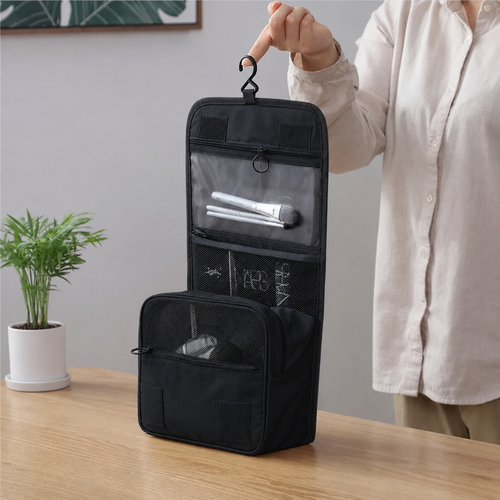 ByMinoo Hangende Toilettas - Ruime Make-up & Reistas met Haak - Zwart