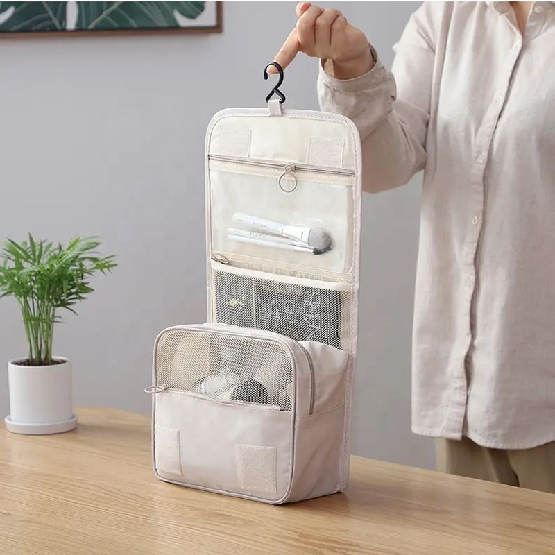 ByMinoo Hangende Toilettas - Ruime Make-up & Reistas met Haak - Beige
