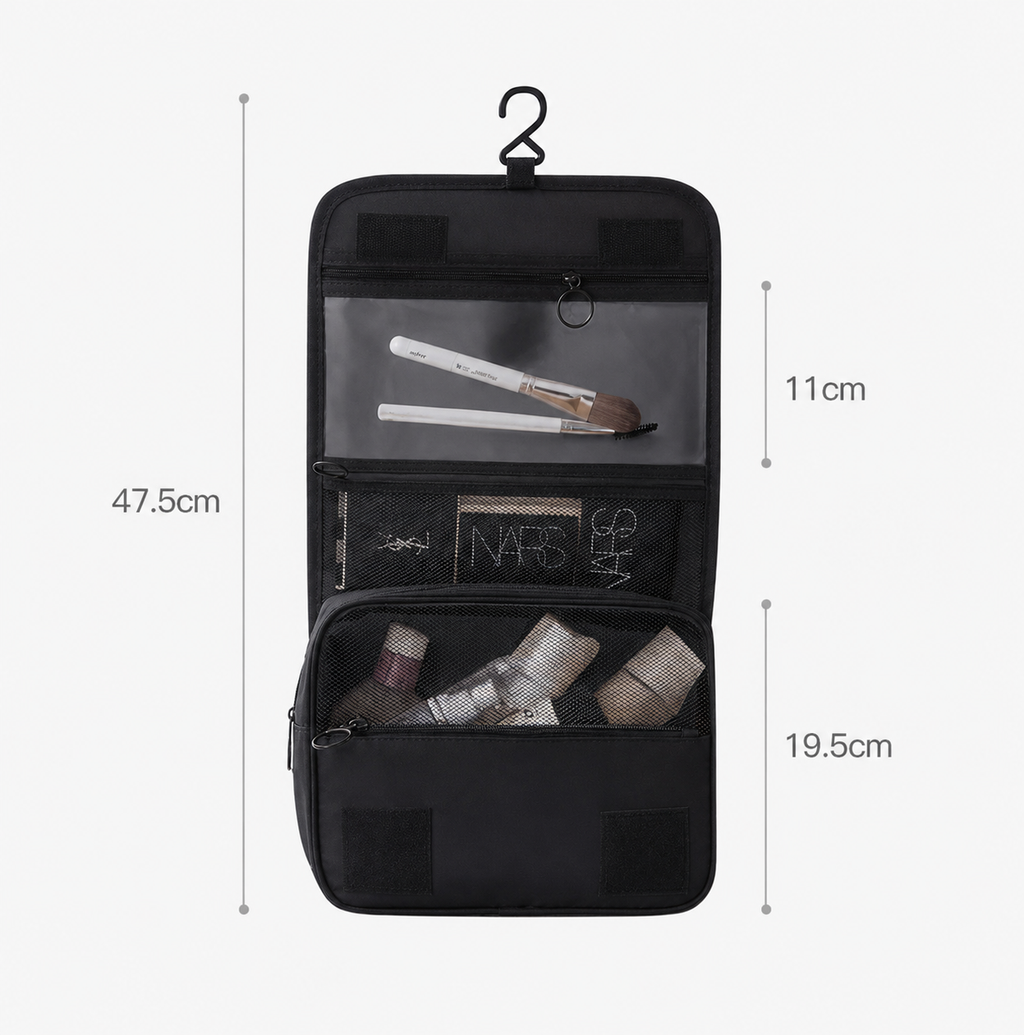 ByMinoo Hangende Toilettas - Ruime Make-up & Reistas met Haak - Zwart