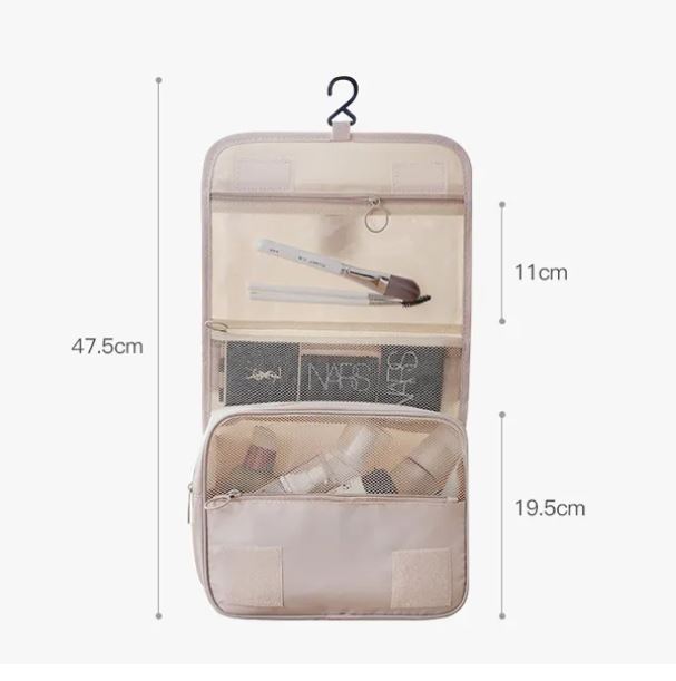 ByMinoo Hangende Toilettas - Ruime Make-up & Reistas met Haak - Beige